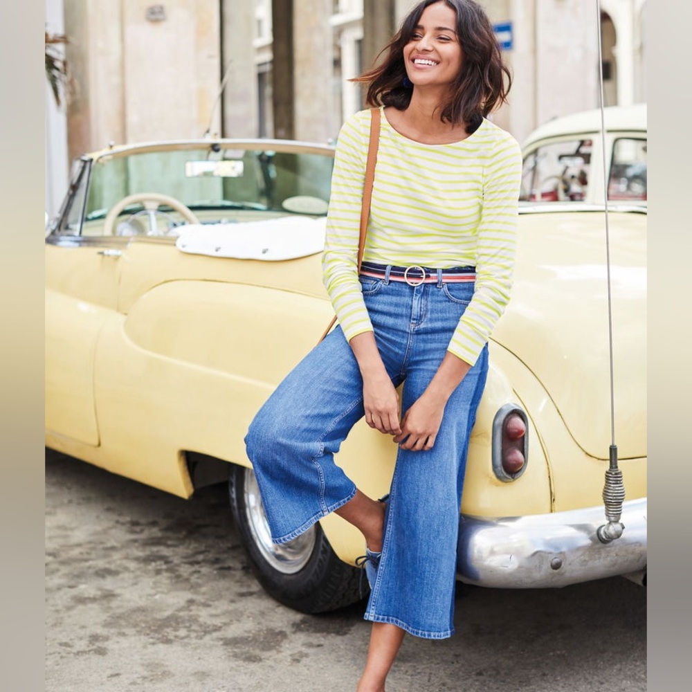 BODEN THE YORK HIGH WAIST WIDE LEG CROPPED JEAN W/ SIDE STRIPE SZ 2P MODERN CHIC
